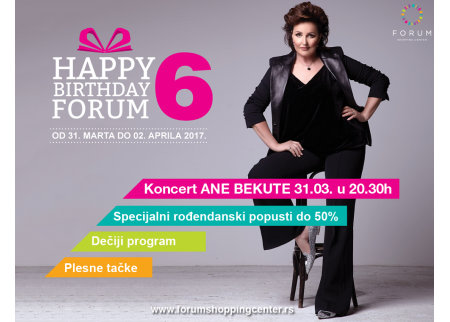 Popusti do 50 % i koncert ANE BEKUTE za šesti rođendan Forum šoping centra