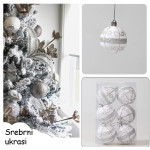 Silver Glow - Set od 6 srebrnih ukrasnih kugli za jelku sa svetlucavim šarama