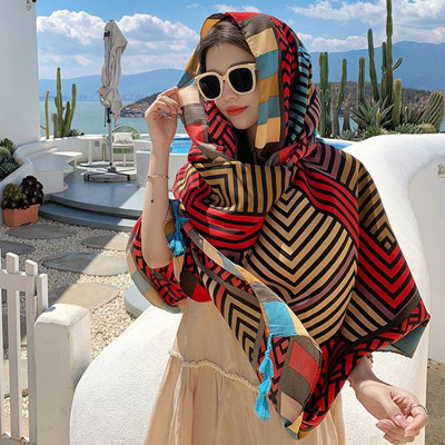 RED LINES SCARF - Ešarpa za plažu u crvenoj boji 