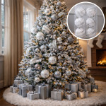 Silver Glow - Set od 6 srebrnih ukrasnih kugli za jelku sa svetlucavim šarama