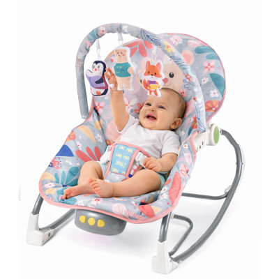 Pink Baby Comfort Rocker - ležaljka ljuljalica za bebe roze nijansi sa životinjama