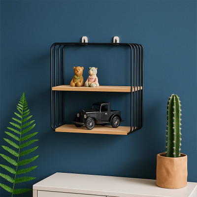 Iron Wood -  kockasta zidna polica sa drvenim elementima