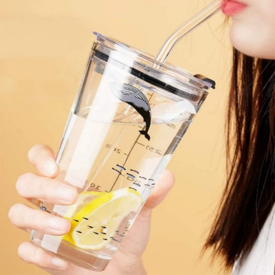 Sip Trip - Staklena čaša sa poklopcem i slamčicom 500 ml