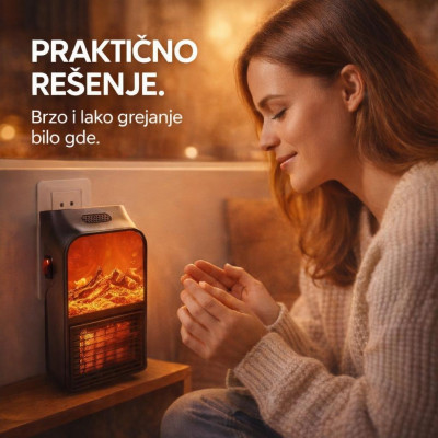 Prenosivi električni grejač Kamin - Flame Heater 900W sa daljinskim upravljačem