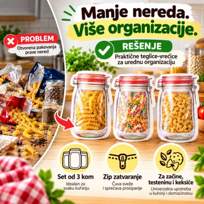 Set od 3 plastične teglice-vrećice za organizaciju začina i keksića