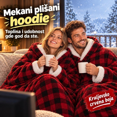 Blanket Hoodie - Duks Ćebe sa rukavima Karirano Crveno