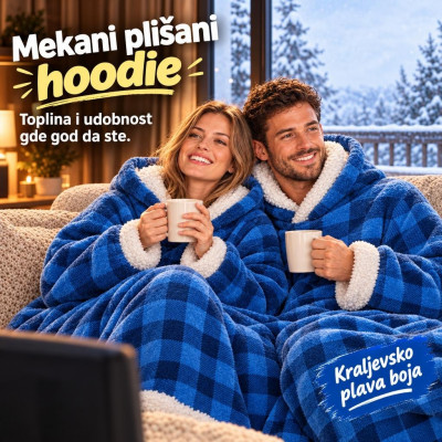 Blanket Hoodie - Duks Ćebe sa rukavima Karirano Plavo