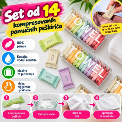 Set od 14 kompresovanih pamučnih peškirića
