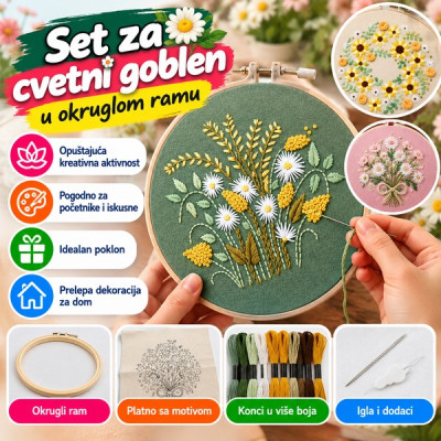 Set za cvetni goblen u okruglom ramu