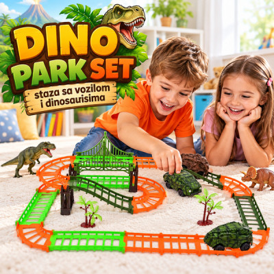 Dino park - Set staza sa vozilom i dinosaurusima