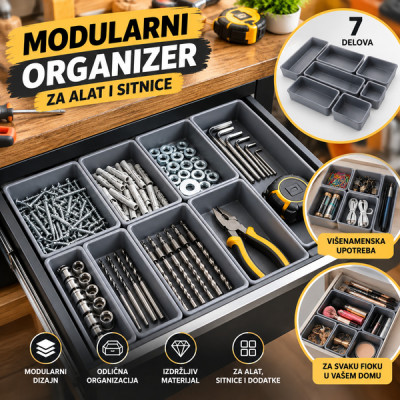 Modularni organizer za alat i sitnice – set od 7 pregrada za fioku