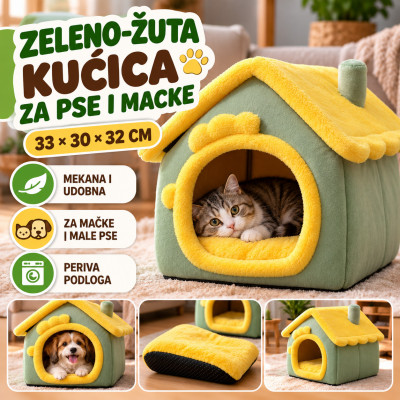 YELLOW Pet House 33x30x32 cm - Zeleno-žuta kućica za pse i mačke 