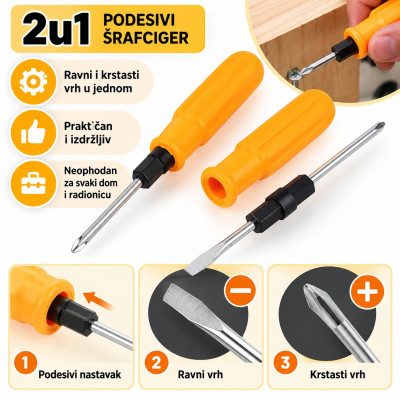 2u1 podesivi šrafciger sa ravnim i krstastim vrhom