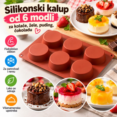 Silikonski kalup od 6 modli za okrugle kolače, žele, puding, čokoladu