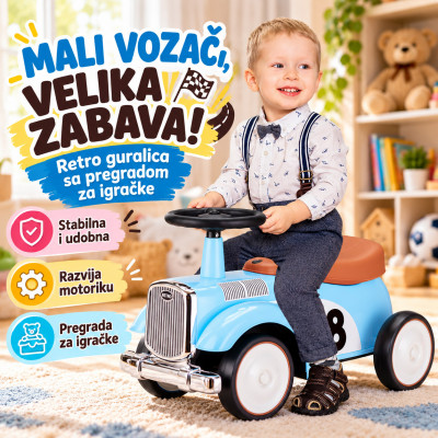 Blue Old Timer - Dečija Old Timer guralica sa pregradom za igračke