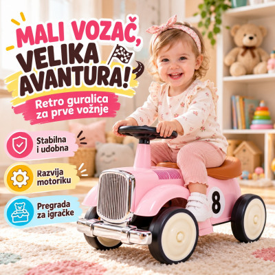 Pink Old Timer - Dečija Old Timer guralica sa pregradom za igračke