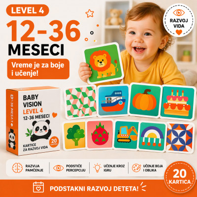 Baby Vision level 4 - edukativne kartice za bebe jarkih boja (12-36 meseci)