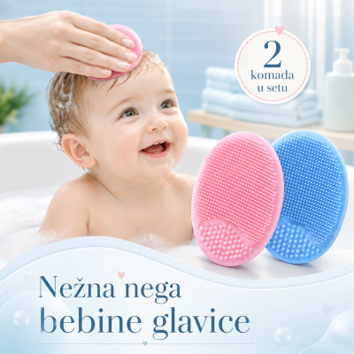 Set 2 silikonske četkice za bebinu glavicu – nežno kupanje i temenjača
