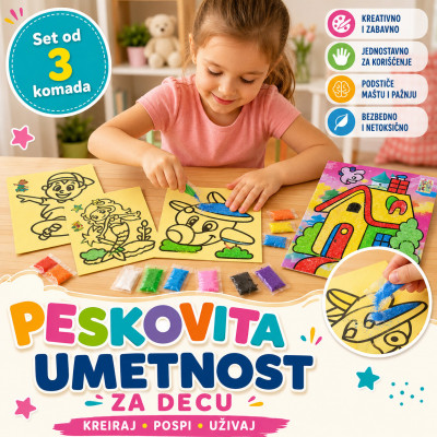 Set od 3 bojanke sa peskom za decu – kreativna peskovita umetnost