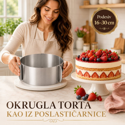 Okrugli podesivi kalup od inox-a za spremanje poslastica i jela