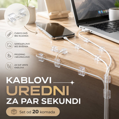 Set od 20 samolepljivih organizera za kablove – uredan sto bez zapetljanih žica