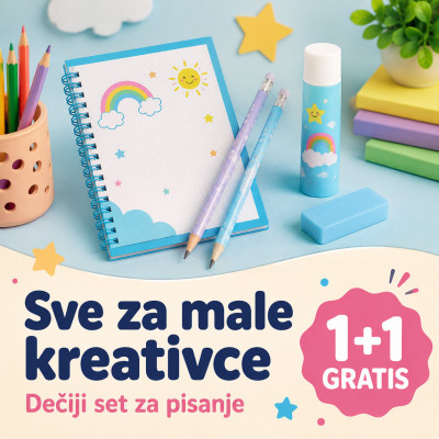 1+1 GRATIS Dečiji set za pisanje - Notes, olovke i lepak
