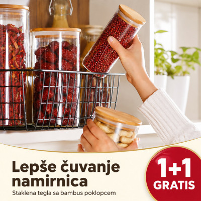 1+1 GRATIS Staklena tegla sa bambus poklopcem
