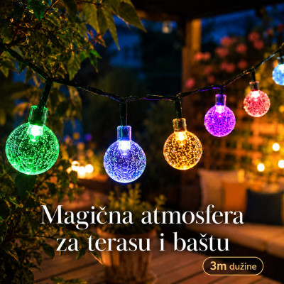 Šarene LED kuglice 3m na baterije – dekorativne lampice za terasu, balkon i baštu