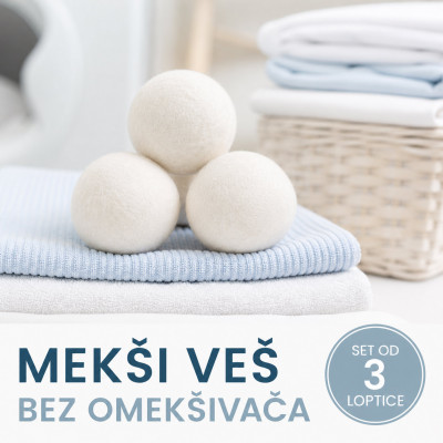 Set od 3 Vunene loptice za sušenje veša – mekši veš bez omekšivača