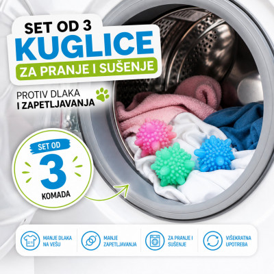Set od 3 kuglice za pranje i sušenje – protiv dlaka i zapetljavanja
