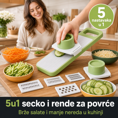 5u1 secko i rende za povrće – mandolina sa zamenljivim noževima i zaštitom za ruke