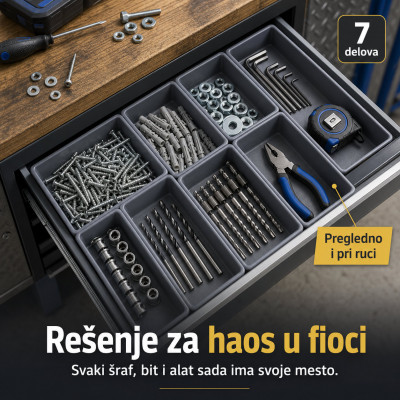 Modularni organizer za alat i sitnice – set od 7 pregrada za fioku