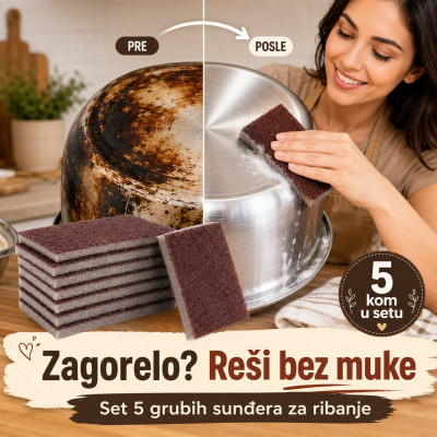 Set 5 grubih sunđera za šerpe, tiganje i tvrdokorne naslage - Scrub Sponge