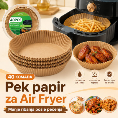 Papirne korpice Pek Papir za Air Fryer i tepsije – Manje ribanja posle pečenja, 40 komada