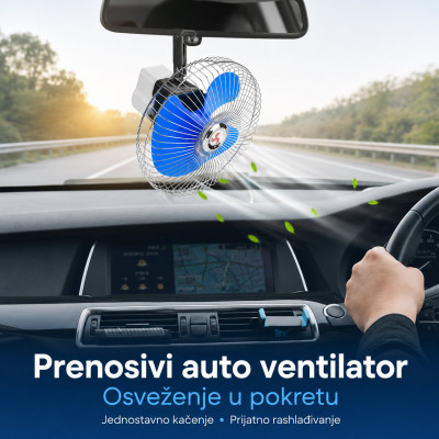 Prenosivi auto ventilator 12V – svež vazduh za prednja i zadnja sedišta