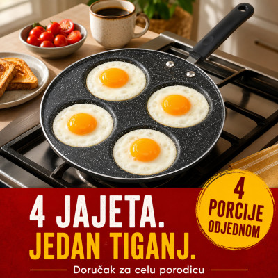Nelepljivi tiganj sa 4 udubljenja za jaja i mini palačinke