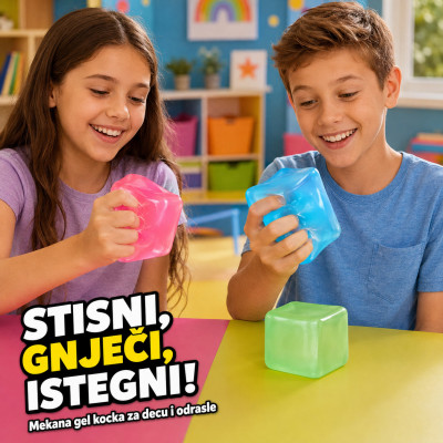 Cube Squeeze Ball – Mekana gel kocka za stiskanje za decu i odrasle