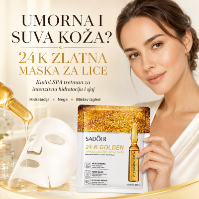 SADOER 24K Zlatna Ampula Maska za lice – intenzivna hidratacija i sjaj