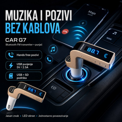 CAR G7 - Mini Bluetooth transmiter zvuka za auto  + punjač za telefon