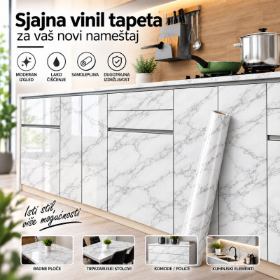 Sjajna vinil tapeta za nameštaj -  Sivi mermer dezen 2m rolna