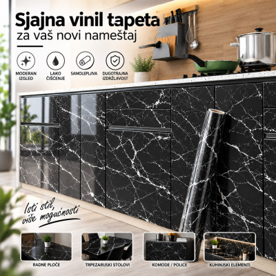 Sjajna vinil tapeta za nameštaj -  Crni mermer dezen 2m rolna