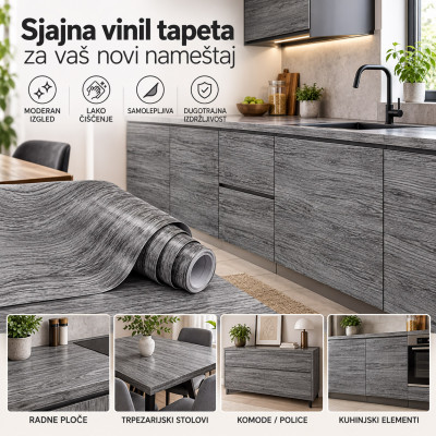 Sjajna vinil tapeta za nameštaj -  Sivo drvo dezen 2m rolna