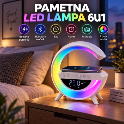 Pametna LED lampa 6u1 sa bežičnim punjačem telefona