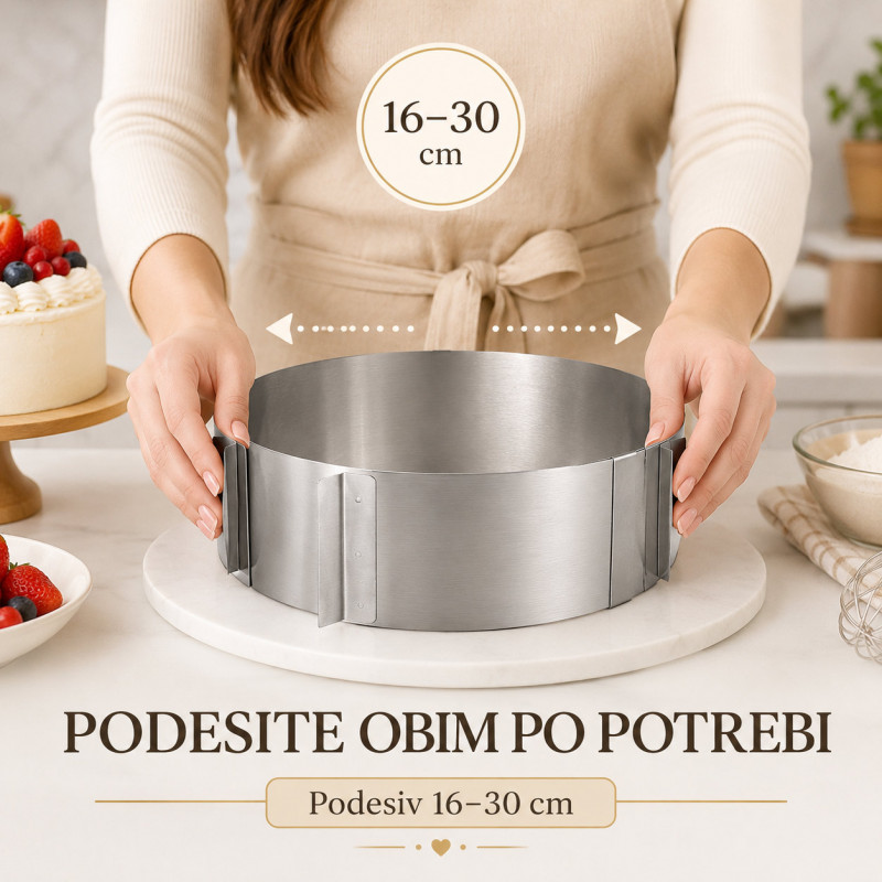Okrugli podesivi kalup od inox-a za spremanje poslastica i jela
