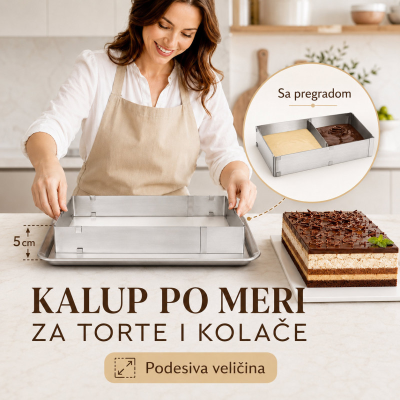 Pravougaoni podesivi kalup od inox-a za spremanje poslastica i jela