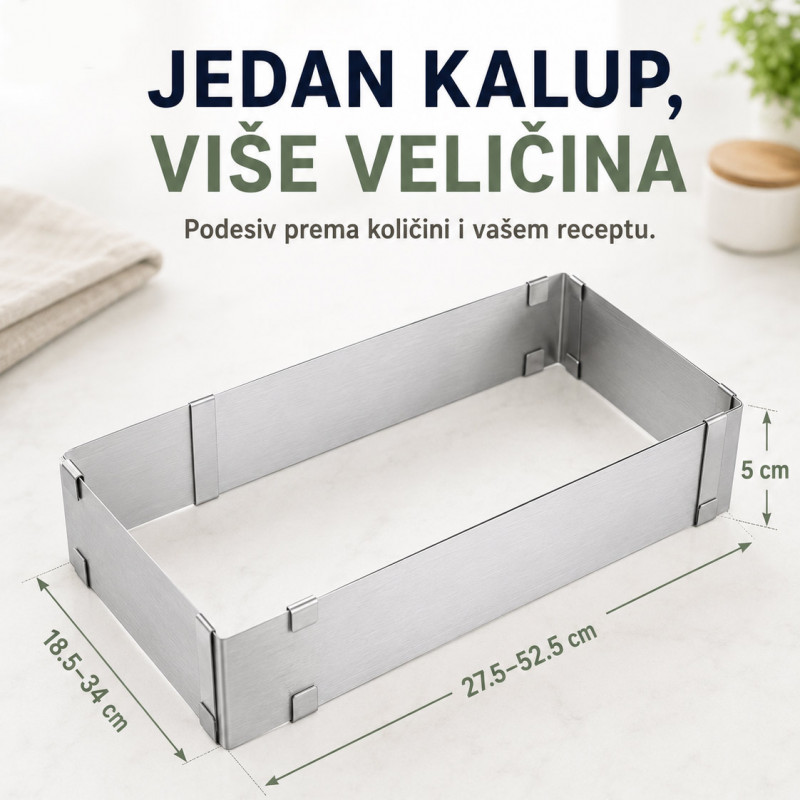 Pravougaoni podesivi kalup od inox-a za spremanje poslastica i jela