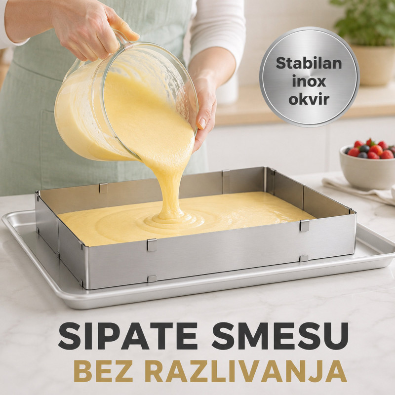 Pravougaoni podesivi kalup od inox-a za spremanje poslastica i jela