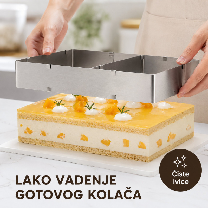 Pravougaoni podesivi kalup od inox-a za spremanje poslastica i jela