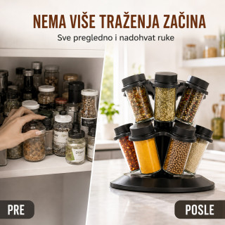 Rotirajući stalak za začine sa 12 staklenih bočica – 360°