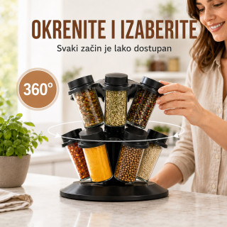 Rotirajući stalak za začine sa 12 staklenih bočica – 360°